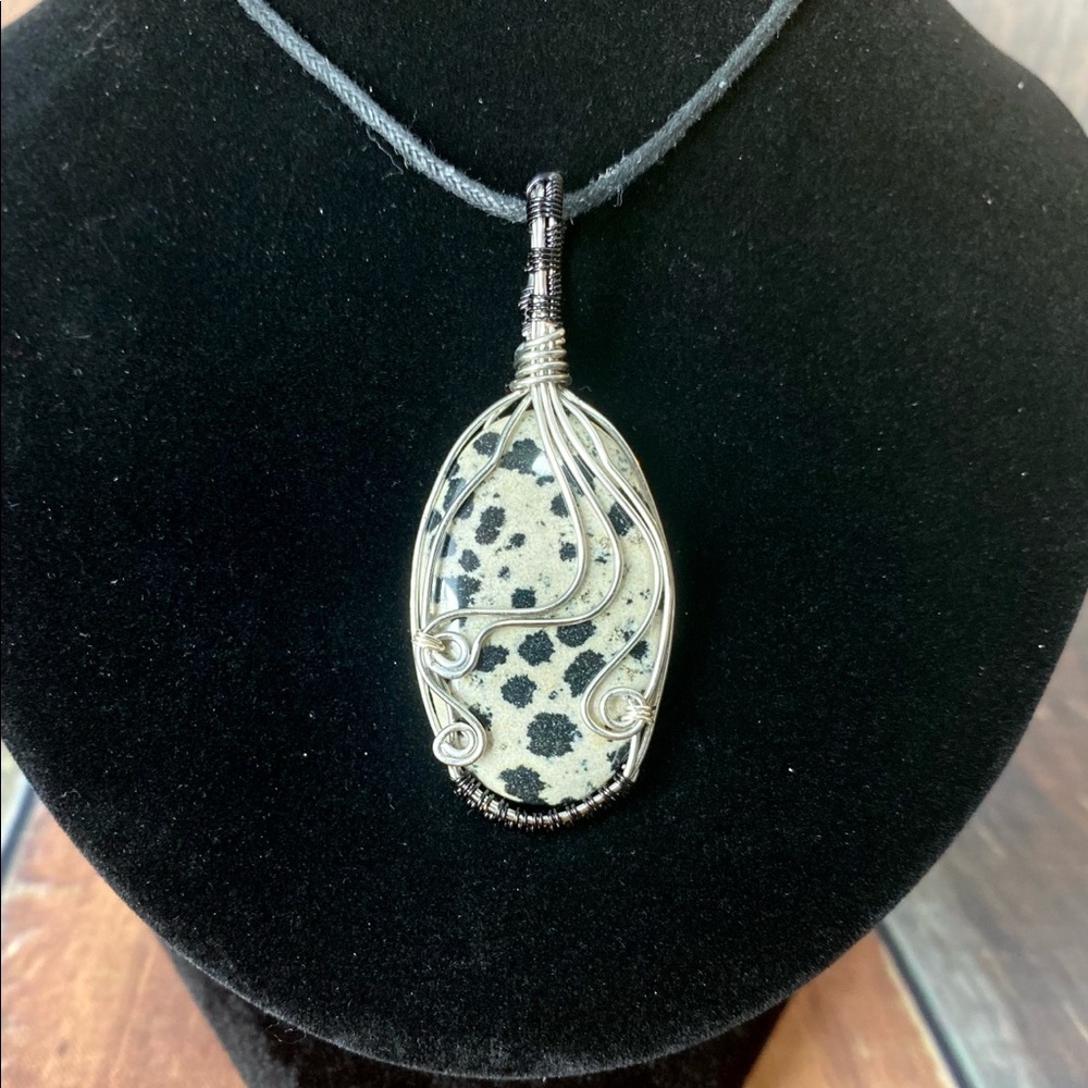 Stunning Dalmatian Jasper Silver Wrapped Necklace